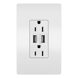 Legrand Radiant TM826USBWCCV6 15 Amp Decorator Duplex Tamper Resistant Outlet Receptacle with 3.1A Type A USB Charger, White with Screwless Wall Plate (1 Count)