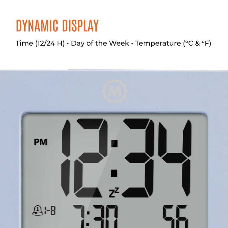 Marathon Digital Desktop Clock, Blue - Easy-to-Read 3.5” Display with