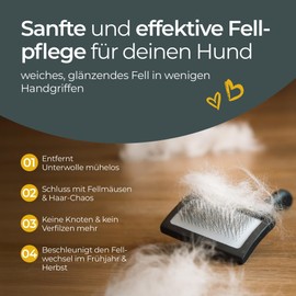 Hundpur Fellbürste - Hundebürste für Langes & Kurzes Haar - Haarentfernung & Fellpflege - Ergonomischer Handgriff - Hautfreundlich - Spürbare Qualität - Gr. L