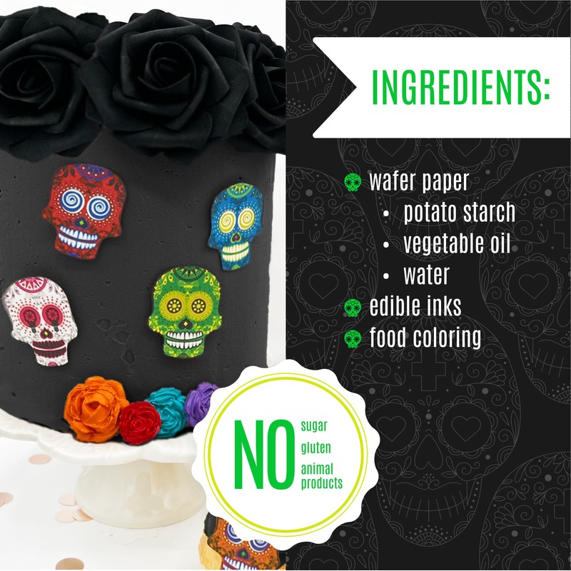 Large Edible Sugar Skulls Assorted Set of 12 - Wafer