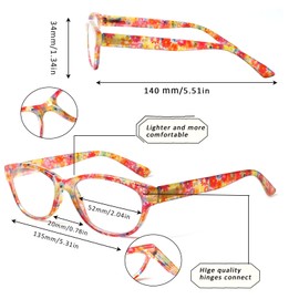 SIGVAN Ladies Cat Eye Reading Glasses 5 Pairs Blue Light Blocking Spring Hinge Fashion Pattern Print Readers for Women (colorful 4, 2.75, x)