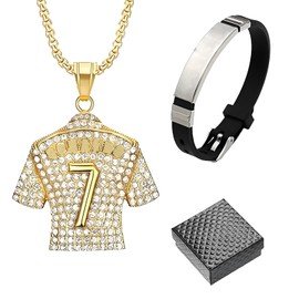 louuuou 3 PCS Football Gifts for Boys, Football Stuff Boys Necklace Accessories Suitable for Sports Enthusiasts, Sports Hip Hop Pendant Bracelet