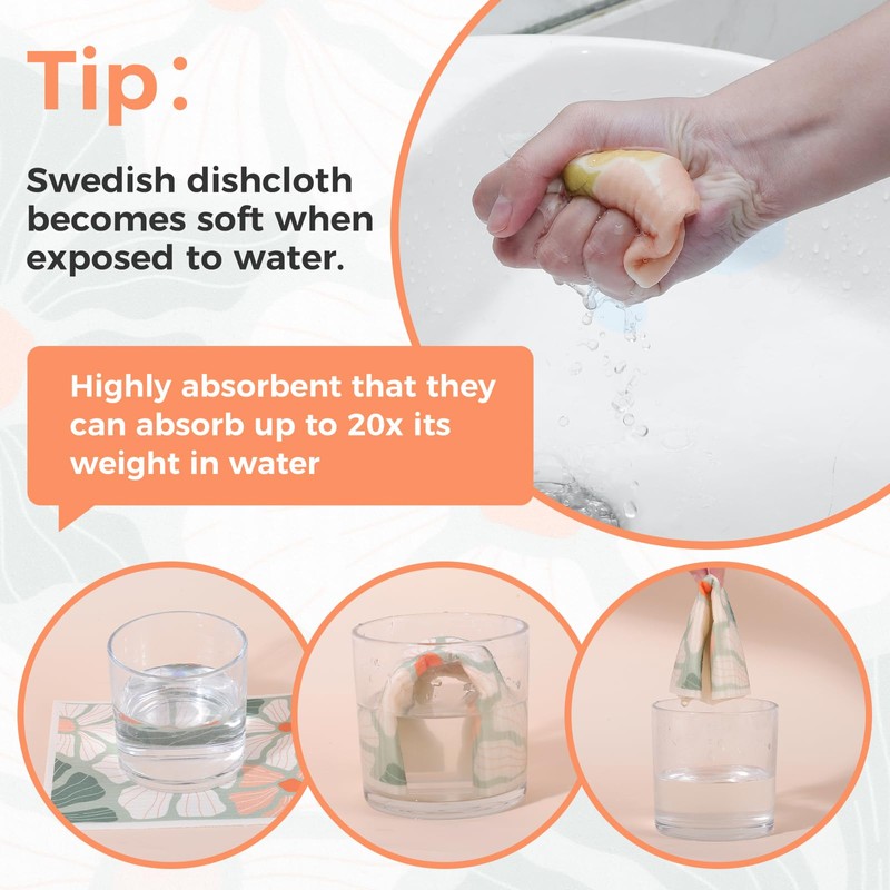 Needbrock 6 Pack Swedish Dishcloths for Kitchen,Abstract Floral Dish Towels