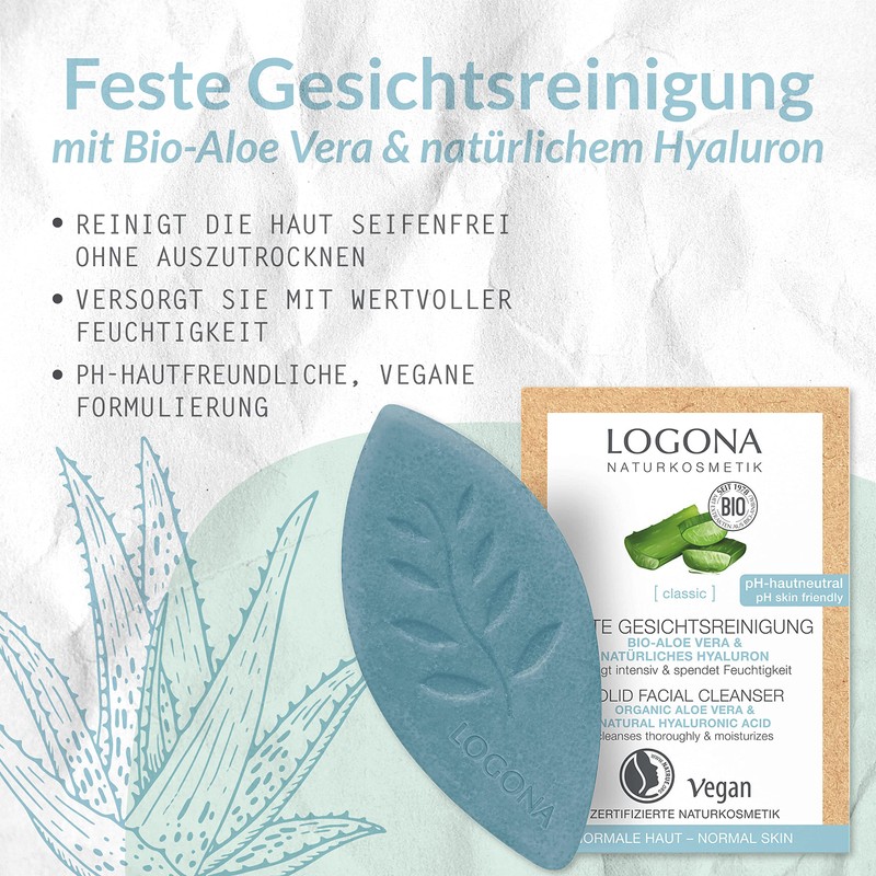 LOGONA Naturkosmetik Solid Moisturising Facial Cleansing Organic Aloe Vera &