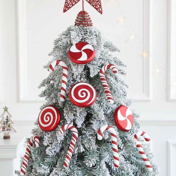 Christmas Tree Hanging Ornament Kit, 10Pcs Red and White Shatterproof