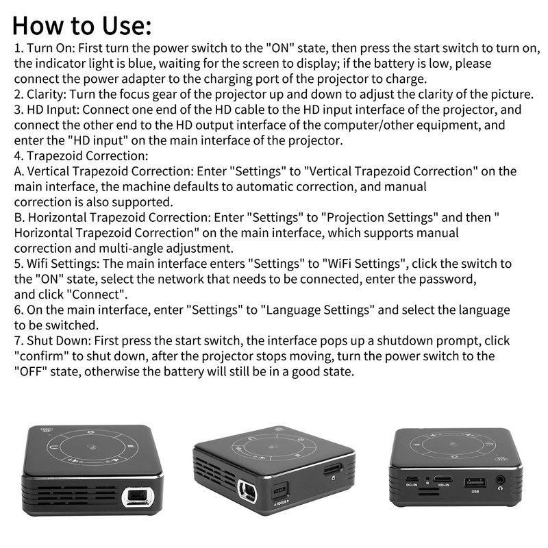 Mini Projector HD Smart Bluetooth Wireless Connection Home OnScreen Equipment