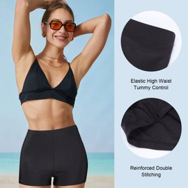 Swim Shorts Women High Waist Tummy Control Board Shorts Swimwear Bottoms Bikini Beach Boyleg Swimming Briefs (3XL, Black)