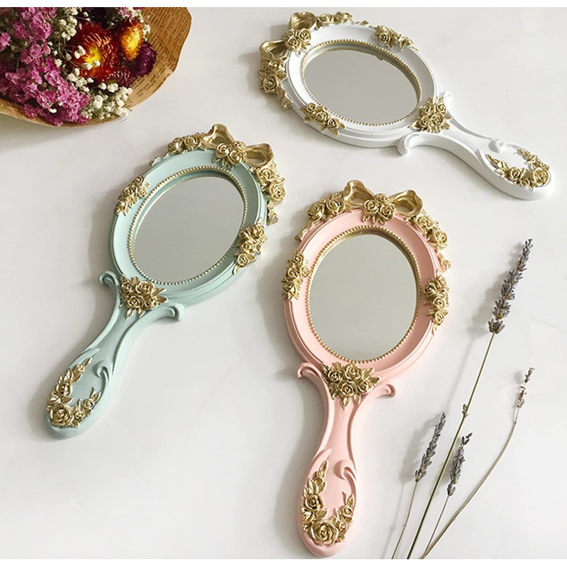 Nerien Estilo Vintage Espejo de Vanidad Ovalado Rosa Espejo de