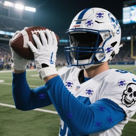 Skull Helmet Stickers, 200 Pcs Youth Football Helmet Stickers, 1-1/8 Inches Vinyl Self Adhesive Helmets Award Decals for Football Baseball Hockey Softball Lacrosse Sport Event Rewards Supplies, Blue