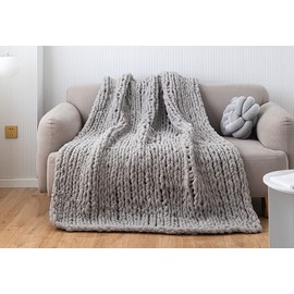 Chunky Knit Chenille Yarn for Hand Knitting Blankets, Super Soft Big Jumbo Blanket Yarn (Grey)