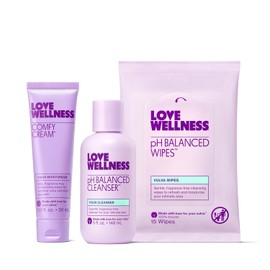 Love Wellness- Crema Comfy, limpiador y toallitas que equilibran el pH | Hidratante para la vulva, toallitas femeninas y set de lavado | Nouris