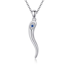 URONE Italian Horn Necklace Sterling Silver Lucky Charm Cornicello Italian Horn Evil Eye Necklace Protective Amulet Jewelry Gifts for Women, Sterling Silver, No Gemstone