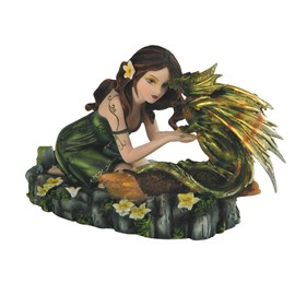 ICE ARMOR 6.75" W Green Forest Fairy with Baby Dragon Figurine Statue Sculpture Ornament Decor for Housewarming, Holidays, Christmas for Men/Women