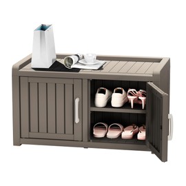 Rovibek Indoor Outdoor Shoe Storage Cabinet for Entryway - Outdoor Shoe Storage Bench Weatherproof with 3 Barn Doors, Waterproof Cabinet for Outside, Porch, Patio, Foyer, Hallway, Grey