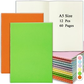DWIYITTN 12 Pack Blank Notebook A5, Plain Paper Notebook Multipack 21x14cm 60 Pages Kraft Soft Cover Notepad Bulk for Kids Students Travelers Home & Office （6 Mixed Colors）