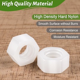 Jeboler Plastic Nuts M10 (Pack of 10), DIN934 Nylon Hex Nuts, Hex Nut Plastic Nut, Hexagonal Nut White for Threaded Rods & Screws & Washers