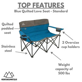 MOUNTAIN SUMMIT GEAR Quilted Standard Loveseat Camping Chair for 2 with Padded Seat and Back for Camping/Hiking/Backpacking Made by Caddis Sports Inc. (Standard Loveseat (Blue))