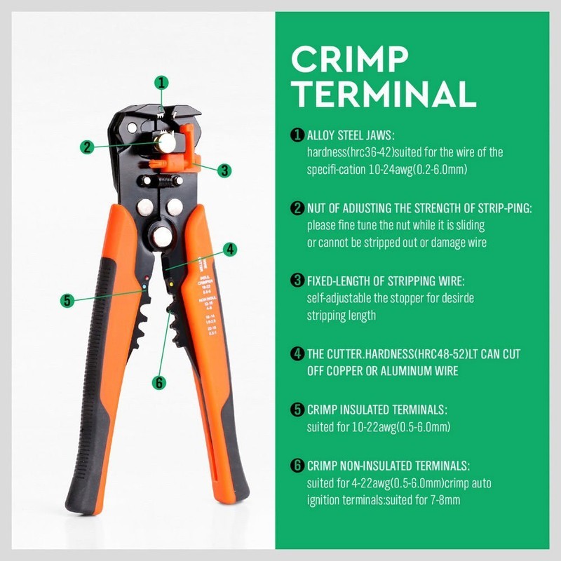 JUSTOP Pro Self-Adjustable Automatic Cable Wire Crimper Crimping Tool Stripper