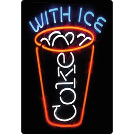 Tin Sign 20 x 30 cm Curved Coke with Ice Neon Style Cocktail Bar Decorative Gift Sign