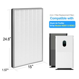 FCFMY 3 Packs HE601 H13 True HEPA Replacement Filter Compatible with Shark Air Cleaner Purifier 6 (HE601 & HE602), Part # HE6FKPET, with True HEPA and Activated Carbon Filter Replacement