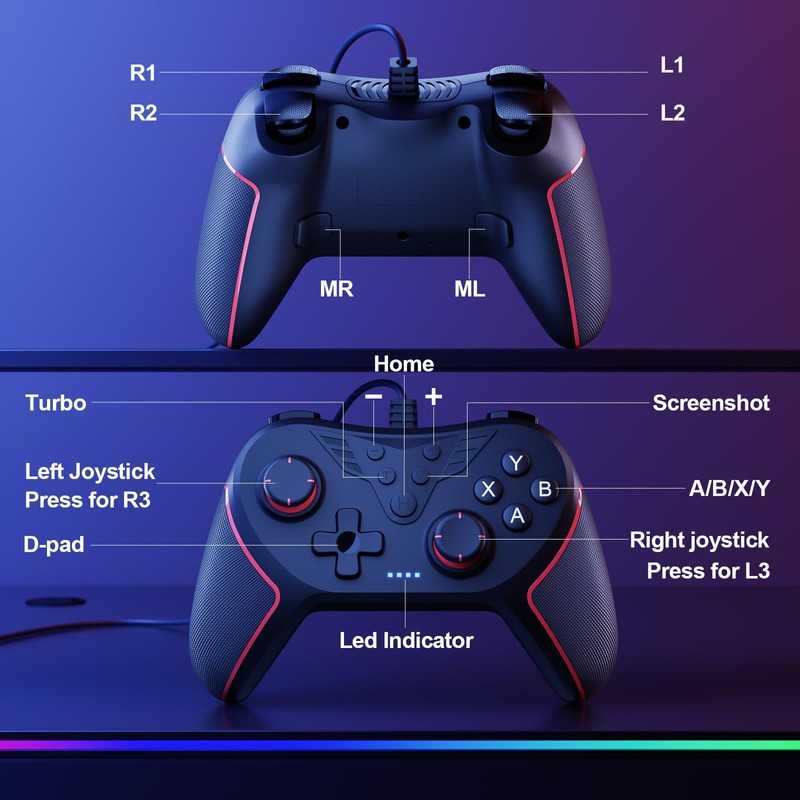 RivalPlay Controller for PC with 2-Button Mapping Wired Gamepad Compatible