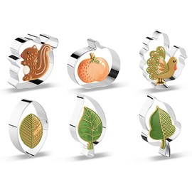 Fall Thanksgiving Cookie Cutters Set - 6 Pieces - Pumpkin, Acorn,Turkey, Maple Leaf, Oak Leaf,Squirrel —— Stainless Steel