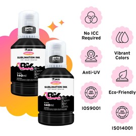 Printers Jack Sublimation Ink for Supertank Inkjet Printers ET-2800 ET-2803 ET-2720 ET-2760 ET-3760 ET-4700 ET-4800 ET-7720 ET-2400 Heat Press Transfer on T-Shirt Mug Mask Printer(Autofill/Anti-UV)