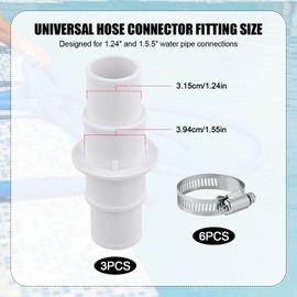 3pcs Pool Hose Connector, 1.24in or 1.55in Pool Hose Adapter with 6pcs Stainless Steel Hose Clamps Pool Hose Coupling, Hose Fittings for Swimming Pool Vacuum Cleaners Filter Pump Hoses