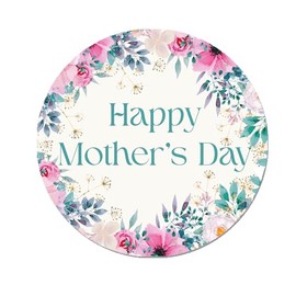 Happy Mother's Day Stickers - Wax Melts, Business Red, White Sticker Sweet Sweet Cone Bags - Teal Floral - 35 (37mm) Stickers