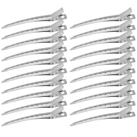 24 Pieces Duck Bill Hair Clips,3.5 Inch Rustproof Metal Alligator Curl Clips with Holes for Hair Styling Hair Coloring(Silver)