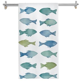 GOOZHO Coastal Beach Fishing Kitchen Towels, Fish Decor Dish Tea Towels for Kitchen, Ocean Beach Hand Towels for Bathroom Decor, Coastal Fish Bathroom Decor, 16x24 Inches