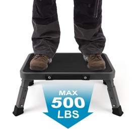 Valeo Folding Step Stool, Adjustable Step Stool with Non-Slip Platform, 500 Lbs Capacity, Step Ladder for Adults or Kids in Kitchen, Bathroom, RV, Camping, Office, Black