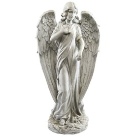 Alpine Corporation QFC104 Angel Statue Outdoor Garden, Patio, Deck, Porch-Yard Art Decoration, 16"L x 12"W x 31"H, Gray