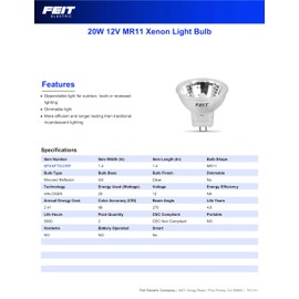 Feit Electric MR11 Xenon Light Bulb, 20-Watt, G4 Bi-Pin Base, 12V, Warm White, 90+ CRI, 270° Beam Angle, Non-Dimmable, Indoor/Outdoor Halogen Light Bulbs, 5,000-Hour Lifetime, BPXNFTD/2/RP, 2 Pack