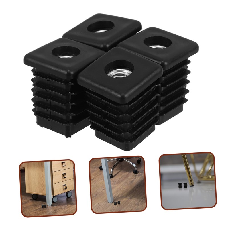 Operitacx 4pcs Square Tube Foot Pad Height Increase Plugs Threaded