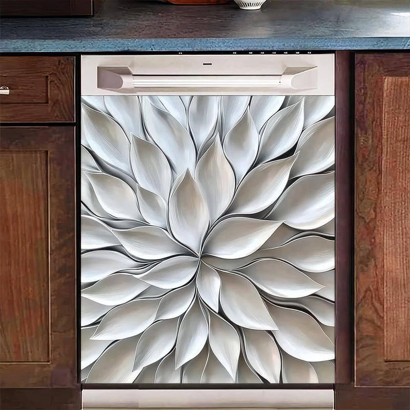 BlissYard Flowers Dishwasher Magnet Cover 23x26 Inch Silver Petal Texture
