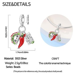 LRQSM Charms for Bracelets Necklace 925 Sterling Silver Charms Taco Charm European Jewelry Pendant Beads Charm for Women Mom