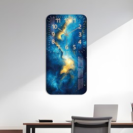 Tomopetime Small 12 Inch Blue Marble Wooden Wall Clock Modern Minimalist Rectangular Clocks, Battery Operated Silent Wall Clocks for Kitchen Bedroom Decor