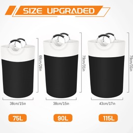 BlissTotes BlissTotes Laundry Basket, Laundry Hamper, Collapsible Laundry Baskets, Dirty Clothes Hamper, Waterproof with Foam Protected Aluminum Handles for College Dorm, Family 90L (Black)