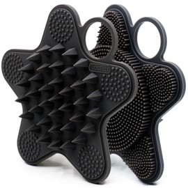 LUCKSTELLA 100% Silicone Dual-Sided Shower Brush – Star-Shaped Body Scrubber & Scalp Massager, Gentle for Hair & Skin (Charcoal)