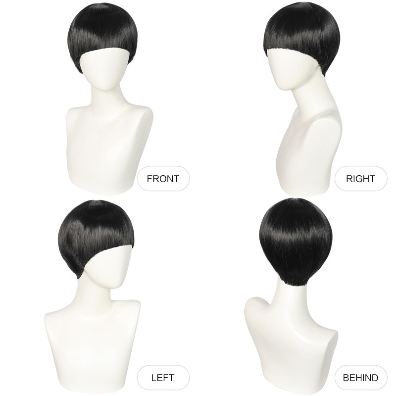 BESTBEL Black Bowl Cut Wigs for Men Short Black Mushroom