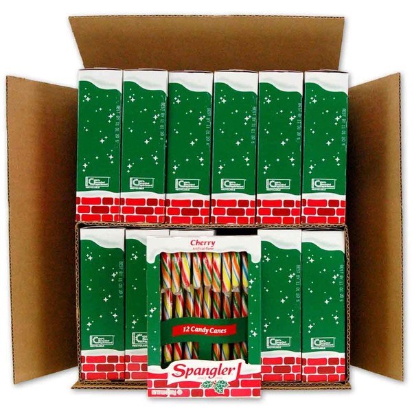 Spangler Multi-Colored Cherry Candy Canes - Red, Green, Yellow, and Blue Stripes - Cherry Flavor, Gluten Free, OU Kosher - 144 Individually Wrapped Candy Canes (12-12 Count Boxes)