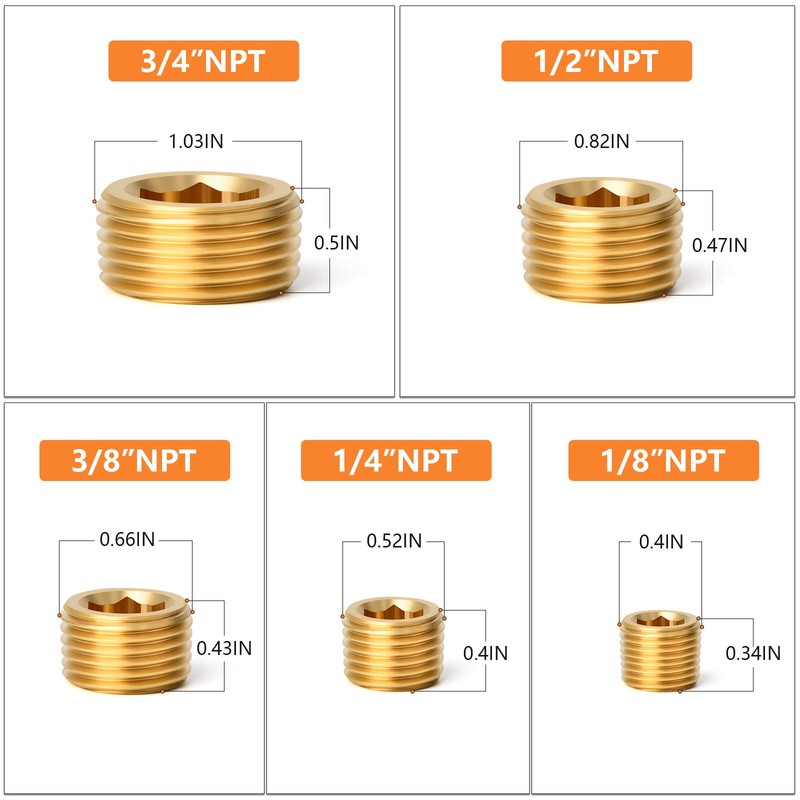 GASHER 25Pcs Brass Pipe Fitting,1/8" 1/4" 3/8" 1/2" 3/4" NPT