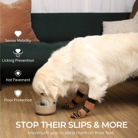 DOK TigerToes Premium Non-Slip Dog Socks for Hardwood Floors - Extra-Thick Grip That Works Even When Twisted - Prevents Licking, Slipping, and Great for Dog Paw Protection (XXL, Cool Caramel)