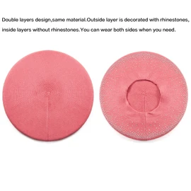 LADYBRO Sombreros de boina con diamantes de imitación para mujer, 2 capas de lana francesa, sombrero cálido de invierno, Rosa Oscuro-44008, Talla única