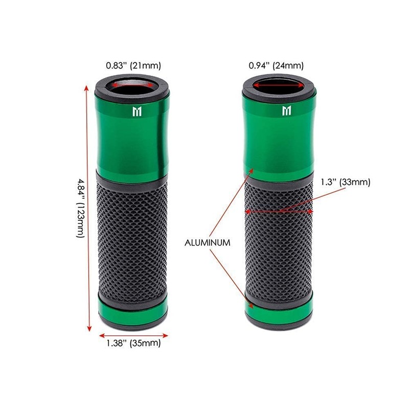 Motorbike Handgrips Hand Grips Green Aluminium & Rubber for all