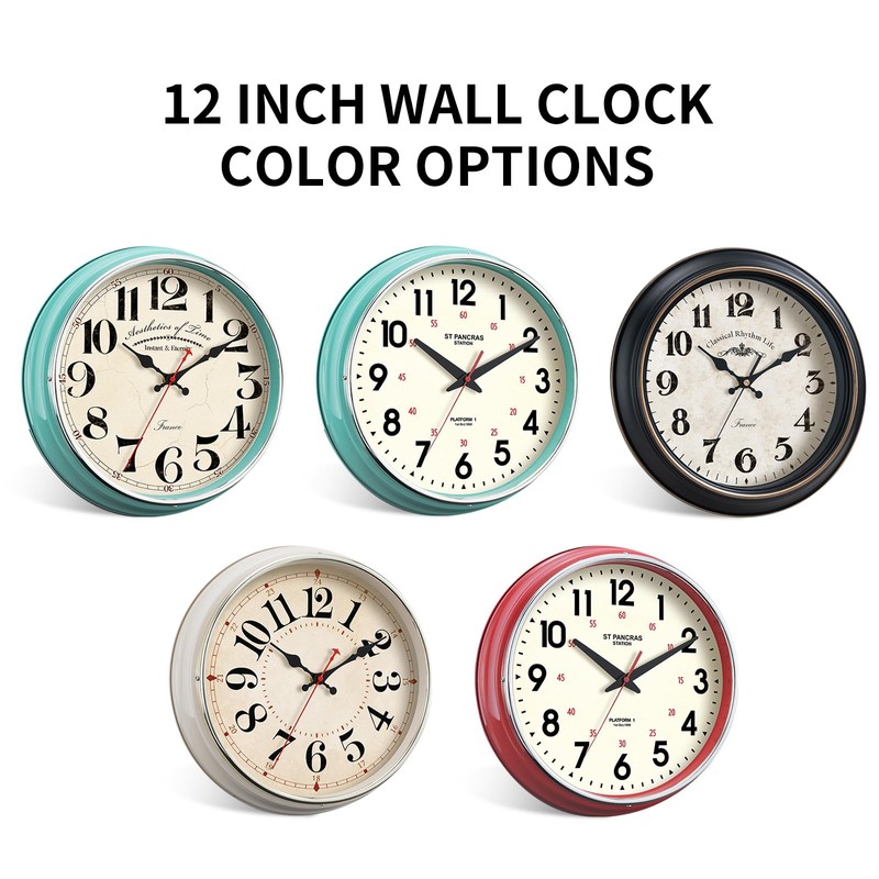 Wall Clock Metal 12.4" Countryside Style Wall Clocks Retro Vintage