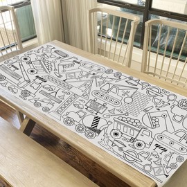 Tiny Expressions Construction Birthday, Coloring Tablecloth for Kids - Rolled, No Creases 30" x 72" Large Coloring Poster for Birthday Parties - Construction Party Decorations for Children