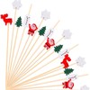 100PCS Christmas Cocktail Sticks, 4.7IN Fruit Picks, Bamboo Cocktail Picks,