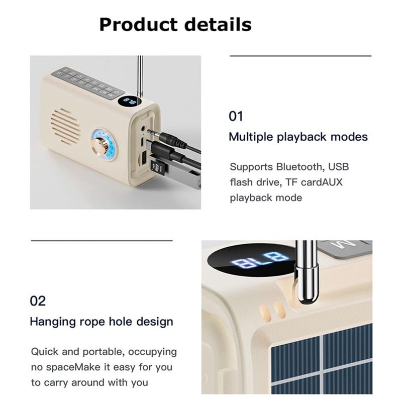 Fahgaer Mini Portable FM Radio Outdoor Solar Radio Bluetooth Speaker
